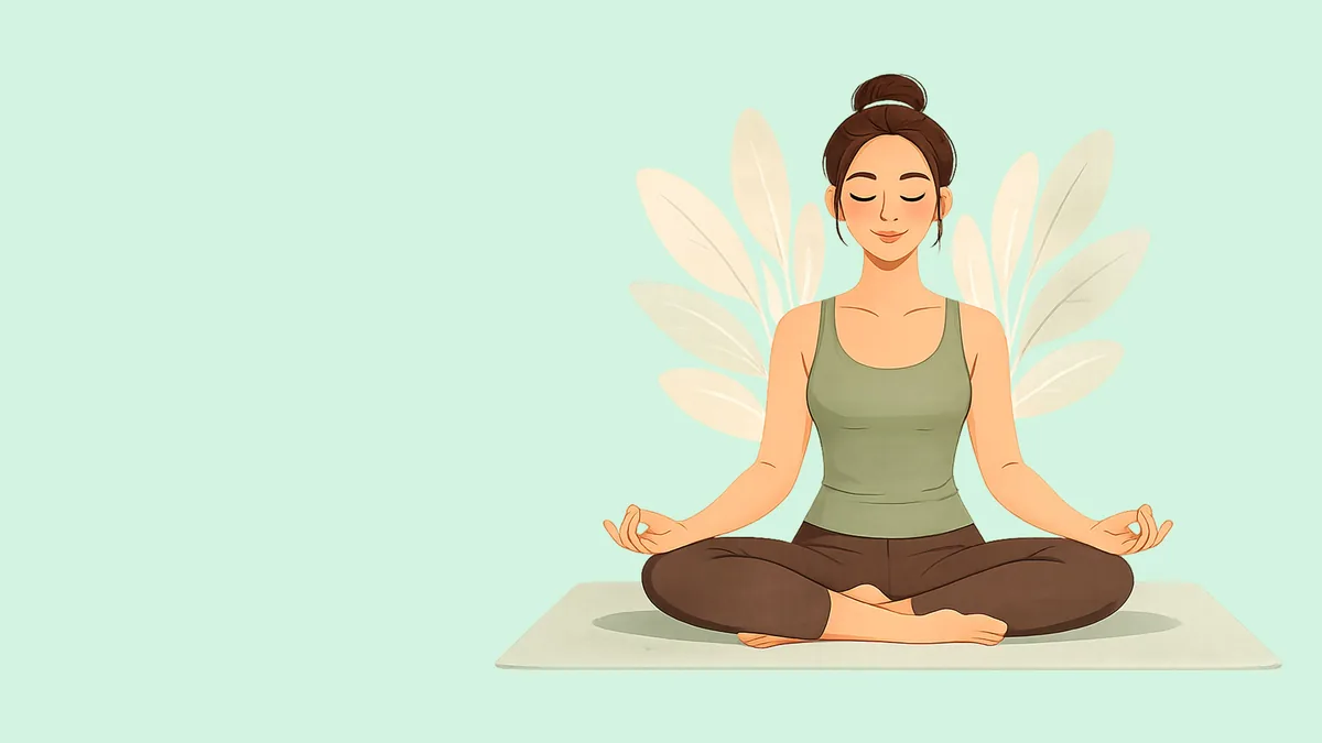 A person sitting calmly with eyes closed, breathing slowly, in a soft green illustration on grief and loss