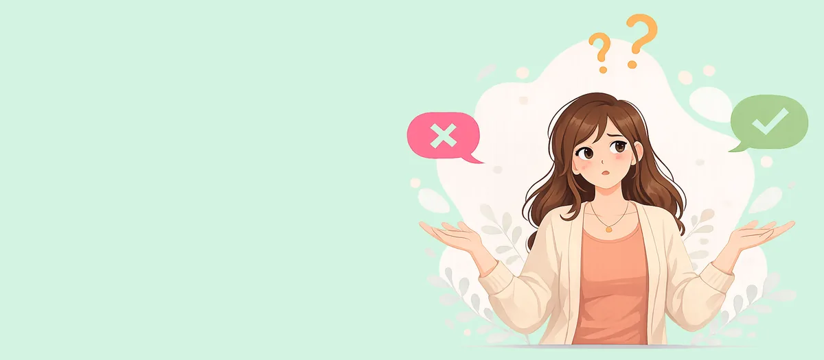 Soft illustration of a woman choosing a calm, balanced thought over a harsh self-critical one.
